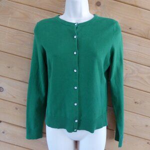 LOFT Solid Green Jeweled Crystal Buttons 3/4 Sleeve Crop Knit Sweater Cardigan S